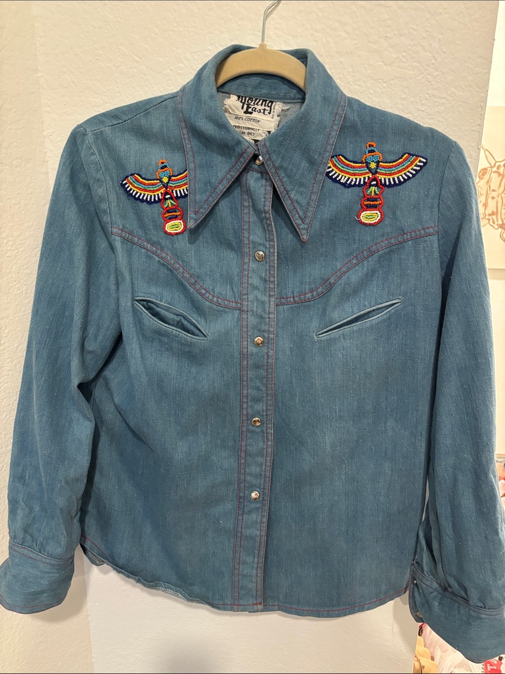 70s Vintage Denim Shirt Beaded Western Mexico young East
